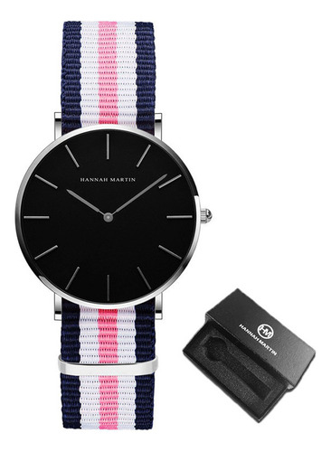 Relojes De Cuarzo Simples Hannah Martin Para Mujer Color De La Correa Negro/rosa Color Del Bisel Plateado