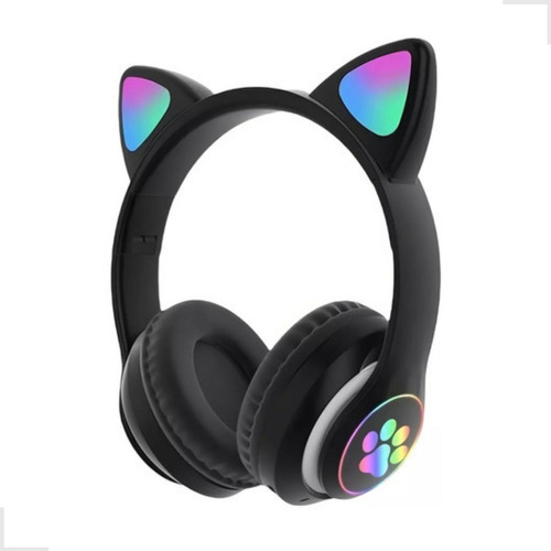 Fone De Ouvido Over-ear Gamer Sem Fio Cat Com Luz Led Cor Preto