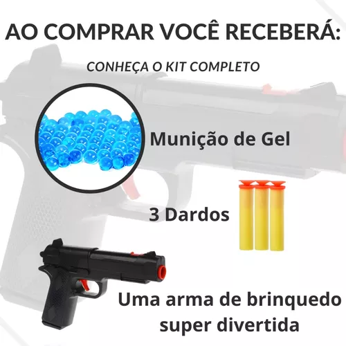 KIT C/ 2 Arminha Lança Dardos e Bolinhas Água Gel Pistola de Brinquedo Arma  Tipo Nerf Barato Criança