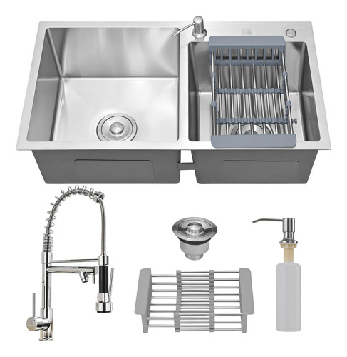 Holtter Home Design Cuba Gourmet dupla aço inox torneira flexível Prata