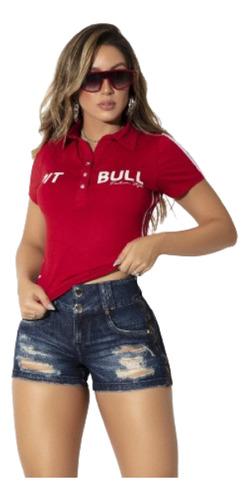 Camiseta Polo Feminina Vermelha Pit Bull - 80553