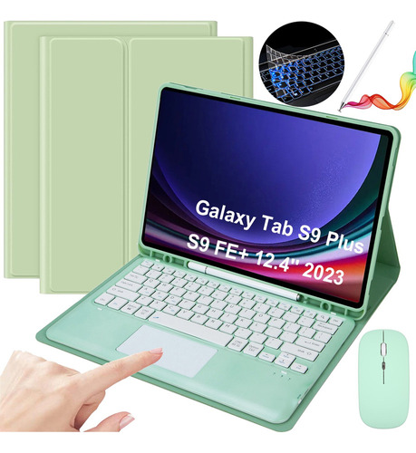 Teclado Con Mouse P/galaxy Tab S9plus/s9fe+ 12.4 Verde Claro