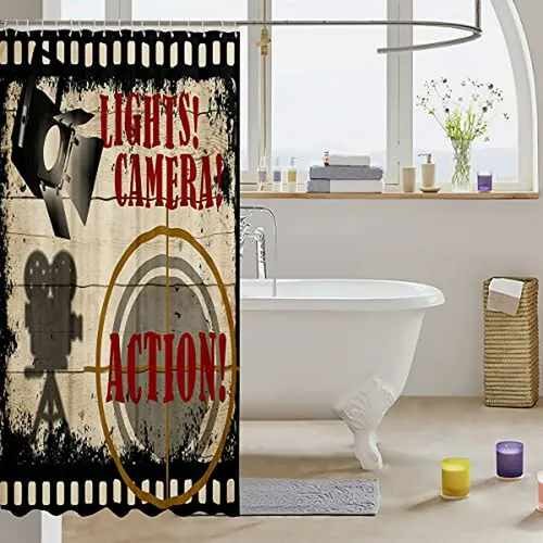 Cortina De Ducha Vintage Cine - Decoración Baño Rustic