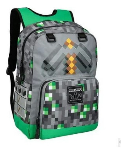 Mochila Escolar Minecraft Para Niños Caneta, Color Gris