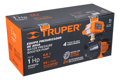 Bomba Presurizadora Jet Hierro 1 Hp Con Control Truper 19397
