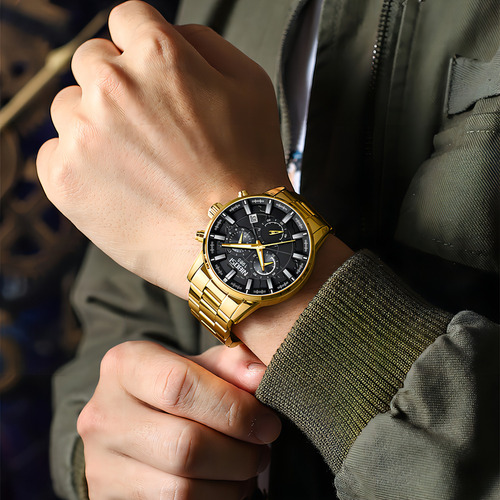 Relógio Nibosi Calendar Chronograph Business Quartz Fundo Dourado/preto