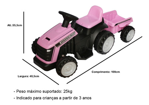 Imagem 2 de 9 de Mini Trator Elétrico Infantil Reboque Importway Rosa 6v