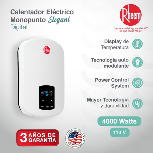 Calentador De Agua Eléctrico Rheem Elegant Digital 110v 4kw