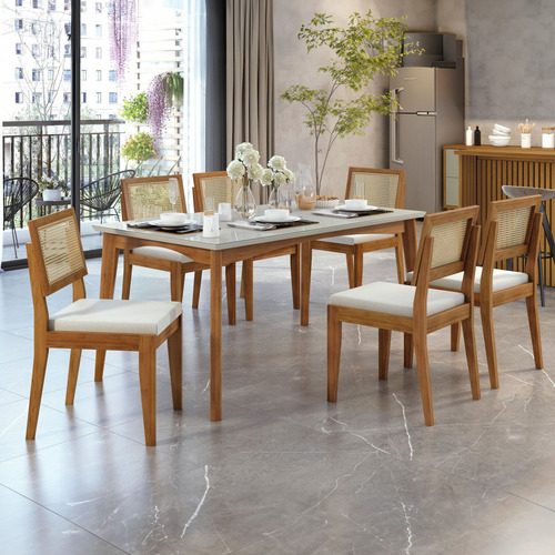 Conjunto sala de jantar mesa Monalisa com 6 cadeiras Wt Nesher Móveis