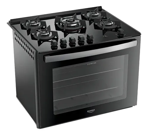 Fogão 5 Bocas de Embutir Dako Supreme com Mesa de Vidro e Tripla Chama Preto Bivolt