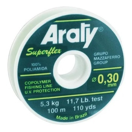 Nylon De Pesca Araty Superflex 100 Mts. 0,30mm 5,3kg.