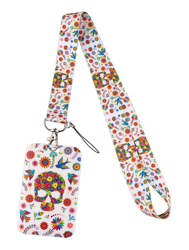 Porta Carnet Y Lanyard Calavera Flores Porta Documento