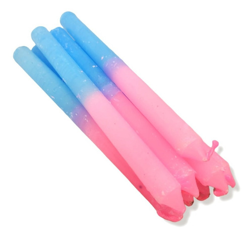 Vela Palito Comum Rosa E Azul Bicolor Kit Com 8 Unidades