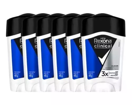 Desodorante Rexona Creme Clinical 48g Masc Clean - Kit C/6un