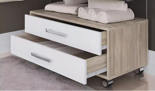 Gaveteiro Banheiro 60cm Com 2 Gavetas Rodinhas E Puxadores Marrom Branco