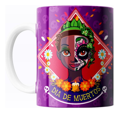 Taza De Cerámica Princesa Tiana Disney Día De Muertos 325ml