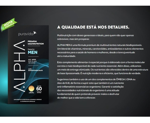 Suplemento multivitamínico en cápsulas Pura Vida Premium Alpha Men en 60 ml, 60 ml, 60 unidades
