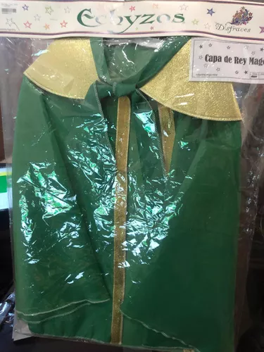 Capa De Rey Mago Verde Para Niños 65 Cm Disfraz Navidad