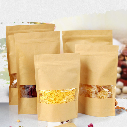 100 Bolsas Doypack Bolsas Resellables Papel Kraft 16x26 Cm