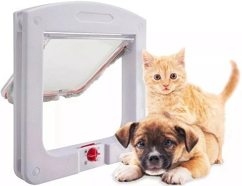 Porta Pet Door Para Cães E Gatos Ate 7kg Com Trava 4 Funções Cor Branco