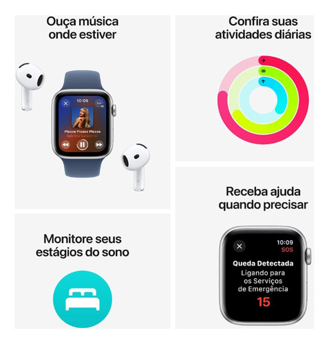 Apple Watch Se 2a Geração 40mm Gps Cx Prateado Pulseira Azul