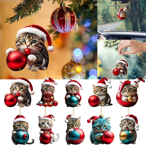 10 Pcs De Colgante De Árbol De Navidad Para Gatos