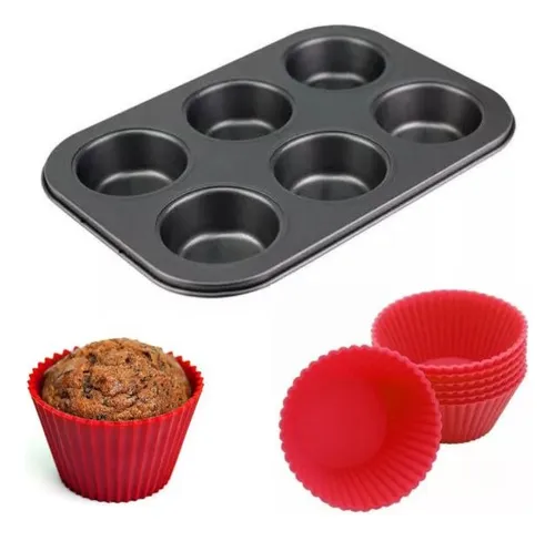 Forma Antiaderente Cupcake + 6 Formas De Silicone Empada Menor preço em Forma Antiaderente Cupcake + 6 Formas De Silicone Empada