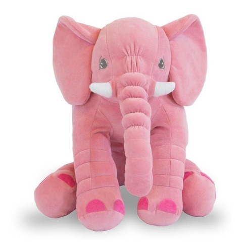 Imagem 2 de 3 de Almofada Elefante Rosa De Pelúcia 60cm Para Bebê - Toybrink