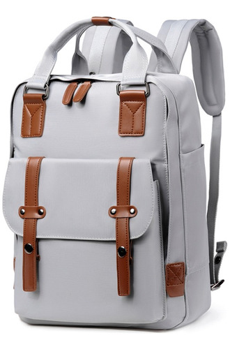 Mochila Bolso Diario Con Cierre Tapa Estudio/trabajo Color Gris Diseño De La Tela Liso