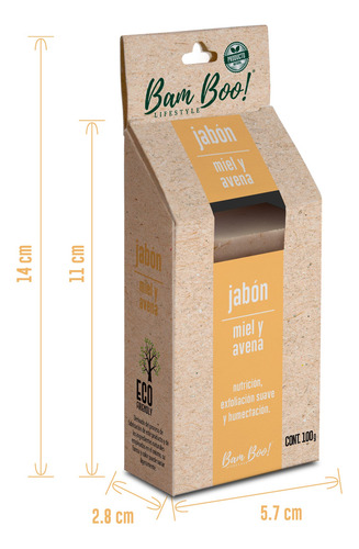 Jabón Artesanal Natural Miel Avena 100 G Bam Boo! Lifestyle
