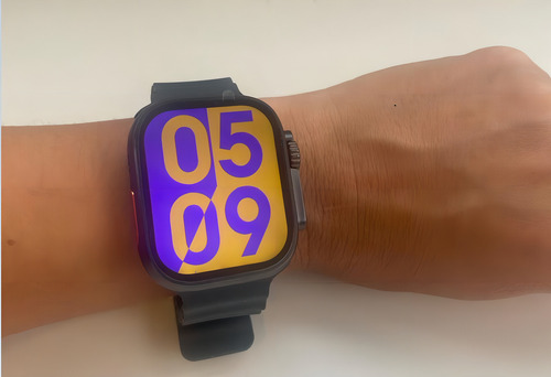 Smartwatch Microwear Ultra 9 Plus série 9 caixa 2.2`` caixa 49mm preto e pulseira azul, prata e pulseira laranjada