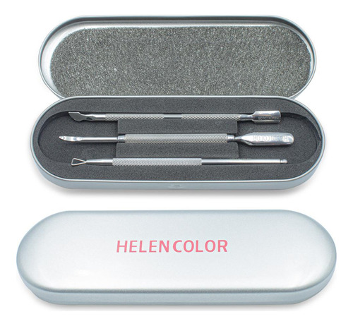 Kit De Estojo Com 3 Espátulas Inox Para Unhas E4 Helen Color