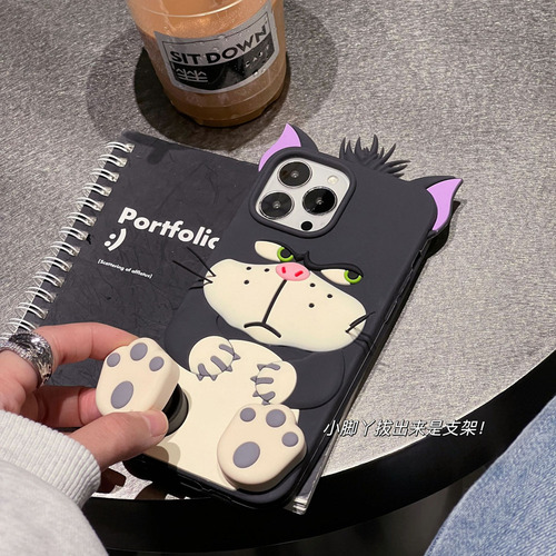 Sh Capa Silicone Lucifer Cat Para iPhone Com Suporte