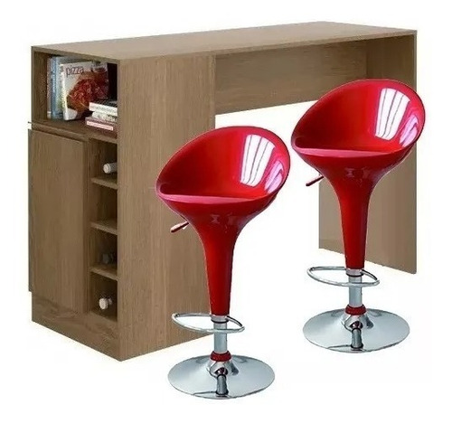 Imagen 1 de 4 de Isla De Cocina Mesada Desayunador Madera+ 2 Butacas Acrílico