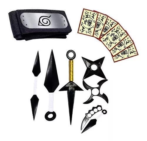 Bandana Naruto Aldeia Folha Infantil + Kit Kunai C/ Shuriken