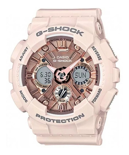 Relógio Casio G-shock Gma-s120mf-4adr Correia Rosa-claro Bisel Rosa-claro Fundo Tons de Rosa