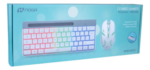 Combo Teclado Y Mouse Noga Gamer Rgb Usb Nkb-q60c Mouse Blanco Teclado Blanco