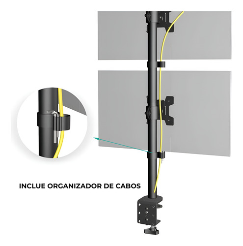 Suporte Vertical Duplo Monitor Ajustável Morsa Vesa Gira 360