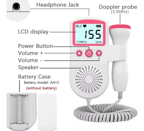 Monitor De Frecuencia Car-díaca Doppler Materno Fetal + Gel Rosa