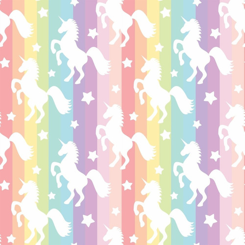 Papel De Parede Arco Iris Unicornio Adesivo Lavável 3m