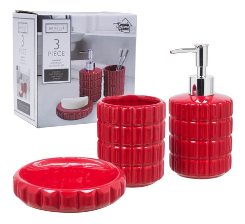 Accesorios De Baño Cerámica Rojo Bloques Simply Home 