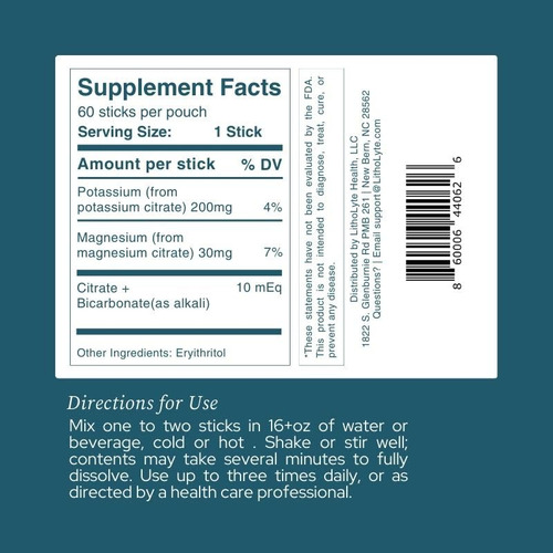 Salud Renal | Potenciador De Agua | Litholyte® 10 Meq, Desar