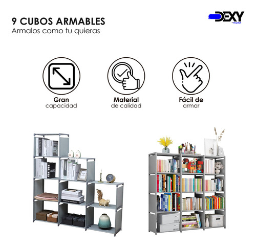 Estante Almacenamiento 9 Cajoneras Librero 120x123cm Mueble Color Gris Claro
