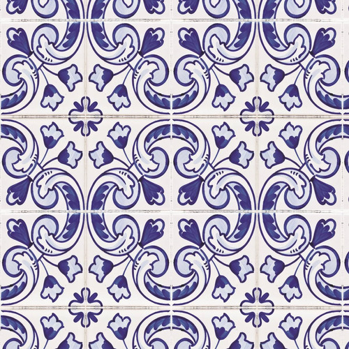 Papel De Parede Adesivo Lavável Azulejo Português Roxo 3m