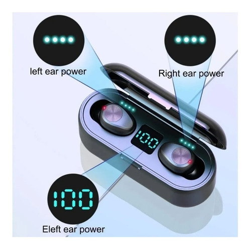 Auriculares in-ear inalámbricos F9 negro con luz LED