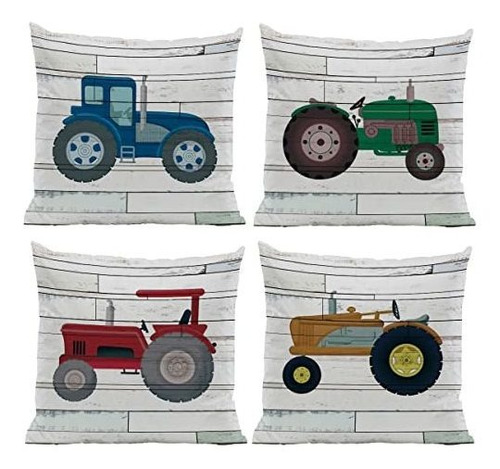 Tractor 18''x18'' Fundas De Cojín Decorativas 4 Unidades