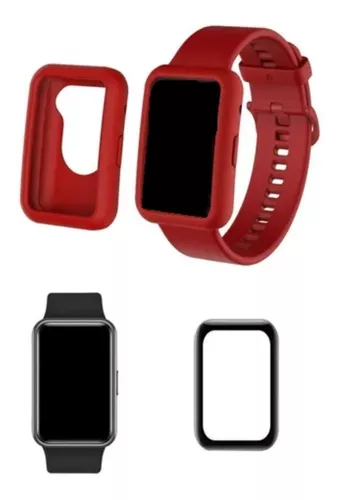 Pack Correa + Case + Mica Premium Para Huawei Watch Fit en Color Vino