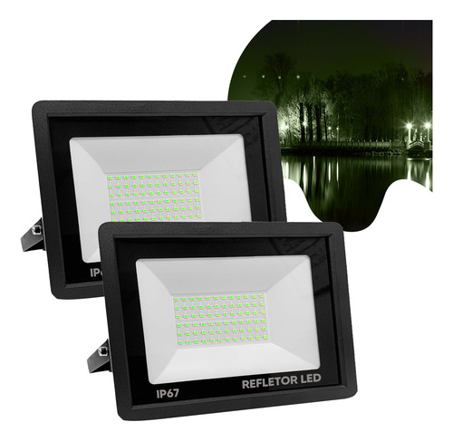 Kit 2 Refletor Led 127/220V 200w Lúmens Carcaça Preto Cor Da Luz Verde 127/220v Virtu