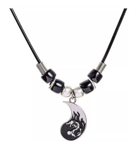 Set Collares Y Pulseras Yin Yang Dragon Amigos Pareja Ajusta Color Negro