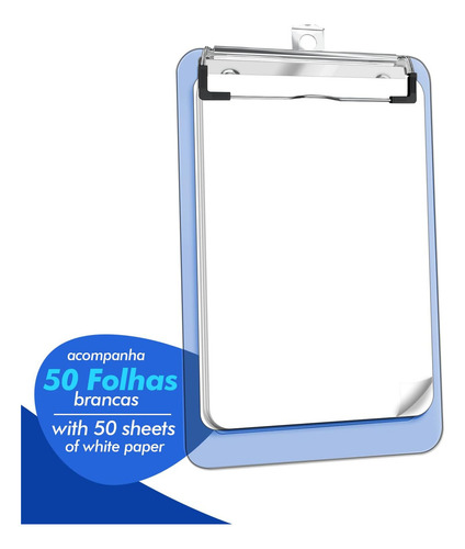 Mini Prancheta 12 Cm X 18,5cm E Bloco De Anotações 50fls 155 Cor Azul/clear